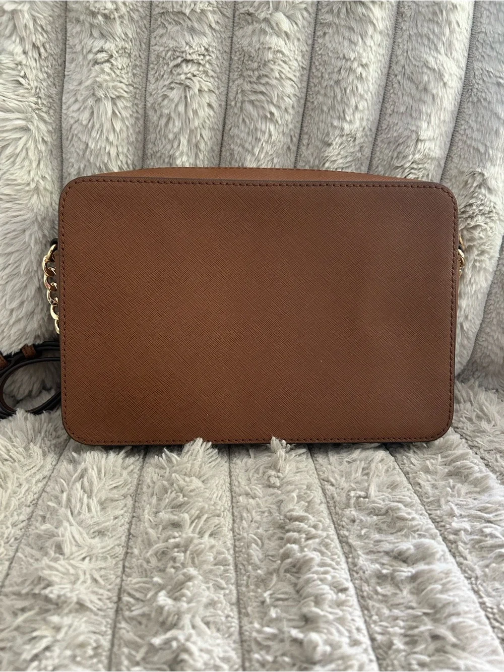 Michael Kors Jet Set Travel Large Saffiano Leather Crossbody Brown Gold